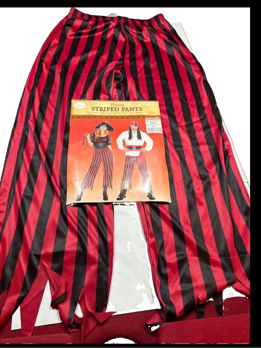 PIRATE Pants UNISEX Red Black Striped Elastic Waist Jagged Leg Adult Standard OS